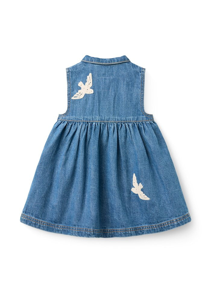 Denim jurk met gehaakte duifjes - Biologisch katoen - Copenhagen Colors achter