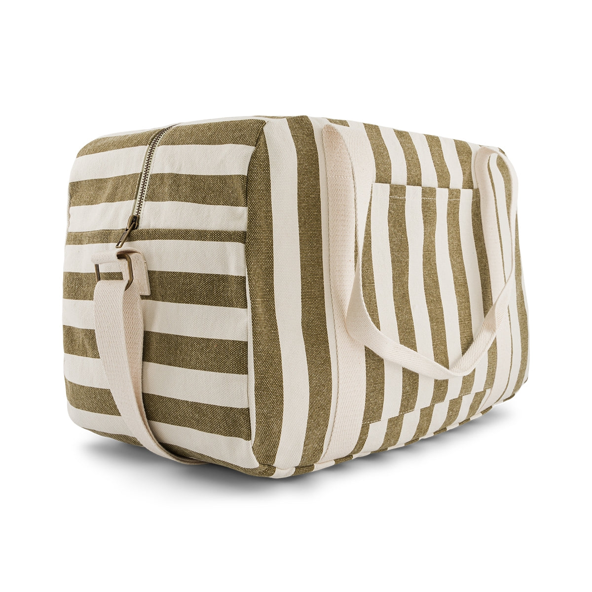 Wickeltasche/Wochenendtasche Raphael - Stripes Greige/Olive - Wasserabweisende Baumwolle - Rose in April
