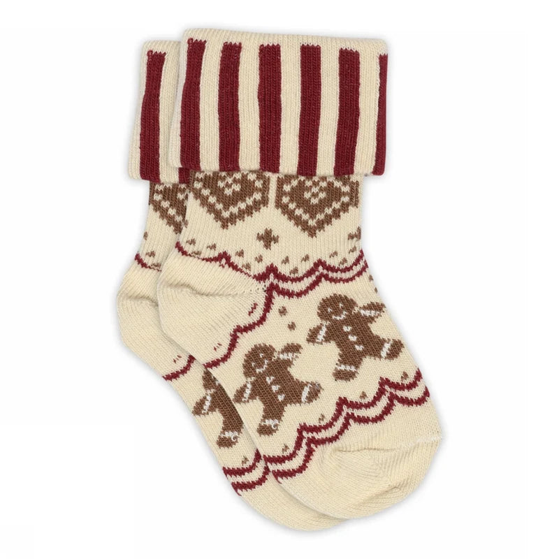 Merry Socks – Kids' Cotton Christmas Socks – Holiday Pattern and Striped Fold-Over Cuff – MP Denmark