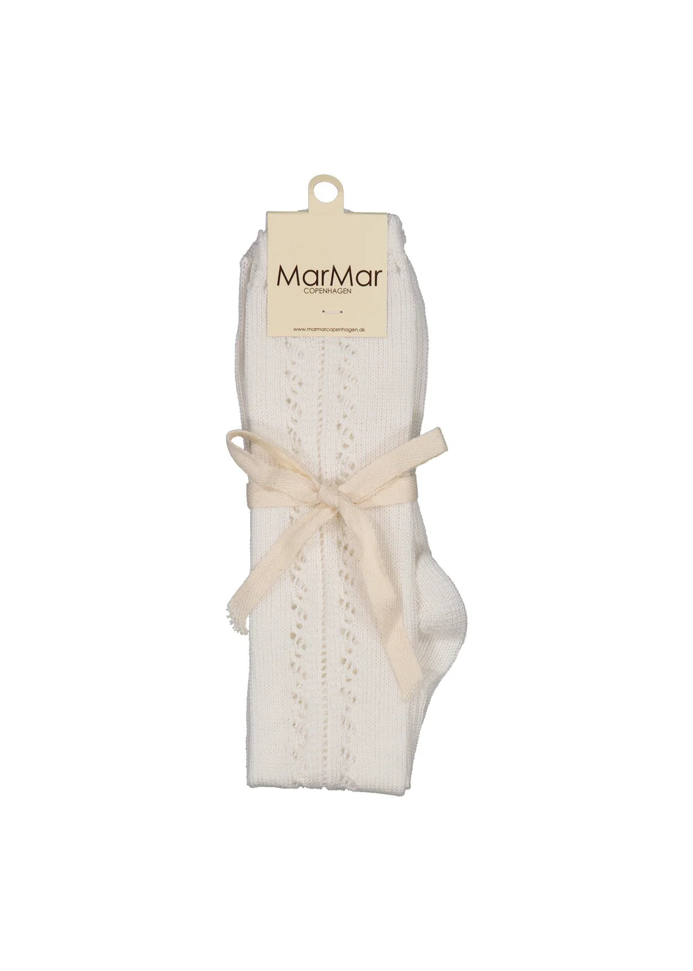 Knee Socks Pointelle – Gentle White – Katoenen kinderkniekousen met ajourpatroon – MarMar Copenhagen