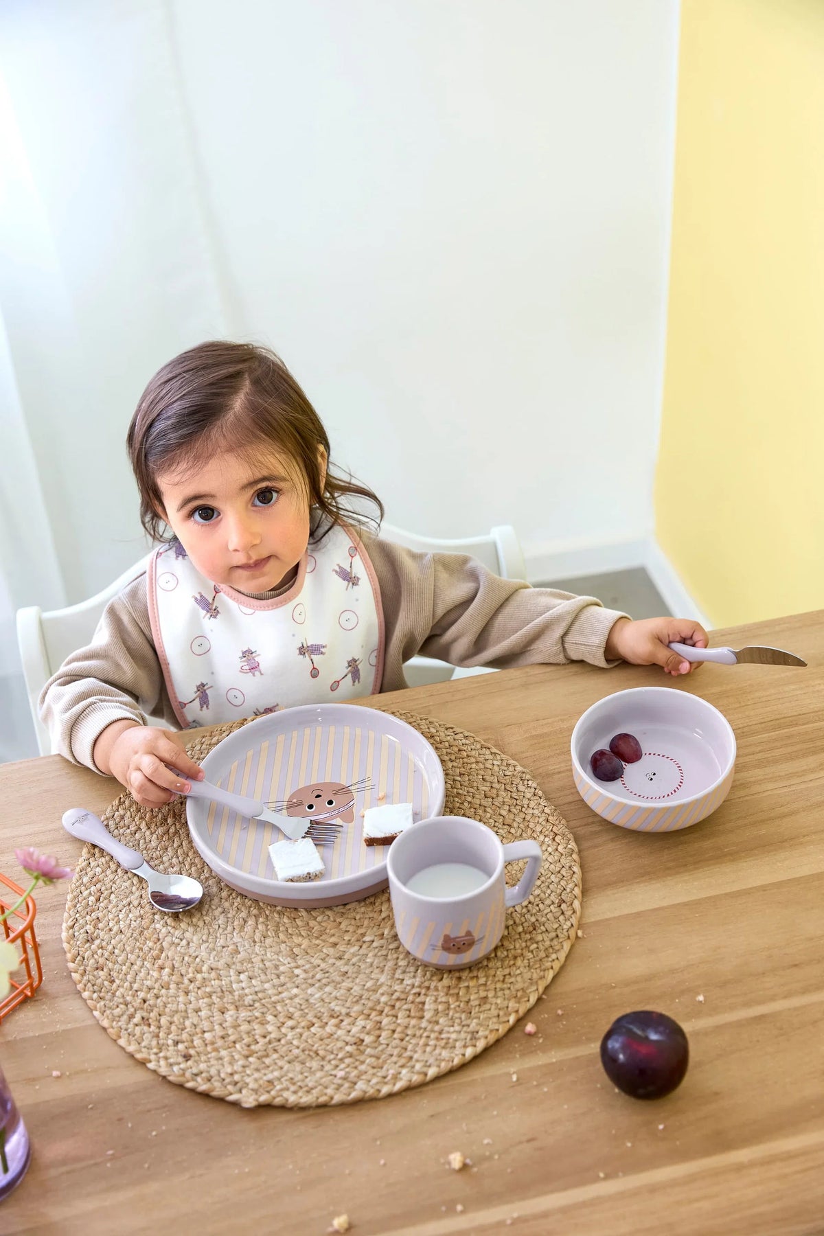 Porseleinen Kinderservies met Siliconen Antislip – 3-delige Set – Tiny Team Cat – LÄSSIG