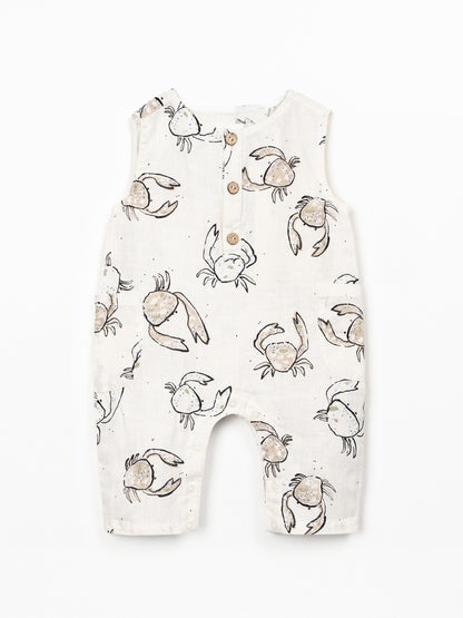 Linnen jumpsuit met krabprint - Ecru - 100% linnen - Play Up - voorkant