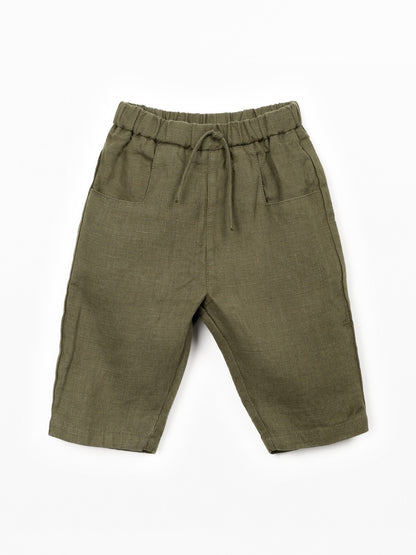 Linnen broek met elastische taille - 100% linnen - Play Up - voorkant 