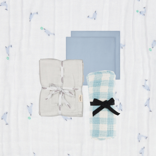 Swaddle - Hydrofiele doek - 110x110 cm - Biologisch katoen mousseline -  Bonded Muslin Print - Dolfijn/Dolphin - MarMar Copenhagen