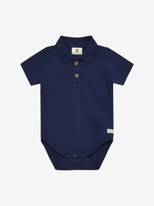 Korte Mouwen Polo Romper - Biologisch katoen - Medieval Blue - En Fant