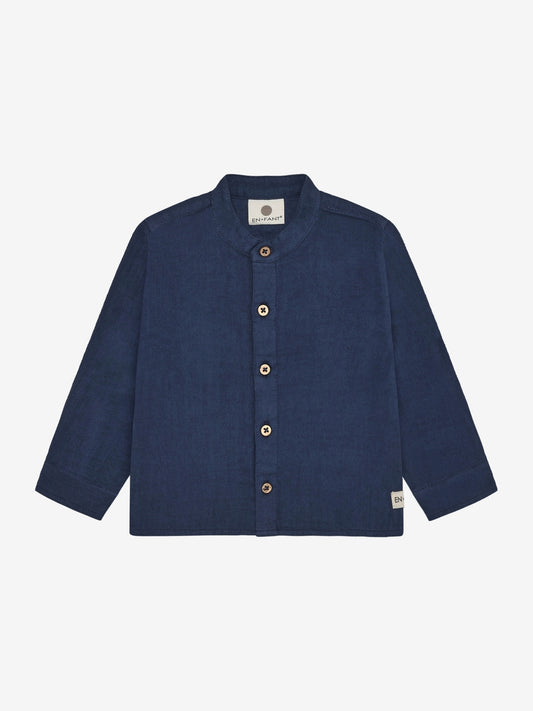 Overhemd top - Biologisch katoen mousseline - Medieval Blue - Shirt LS Muslin - En Fant