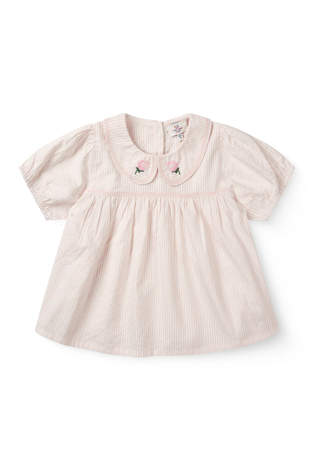 Seersucker-Bluse mit Kragen - Dusty Rose mit Cremestreifen - Bio-Baumwolle - Copenhagen Colors