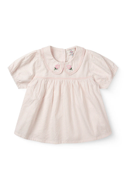 Seersucker-Bluse mit Kragen - Dusty Rose mit Cremestreifen - Bio-Baumwolle - Copenhagen Colors