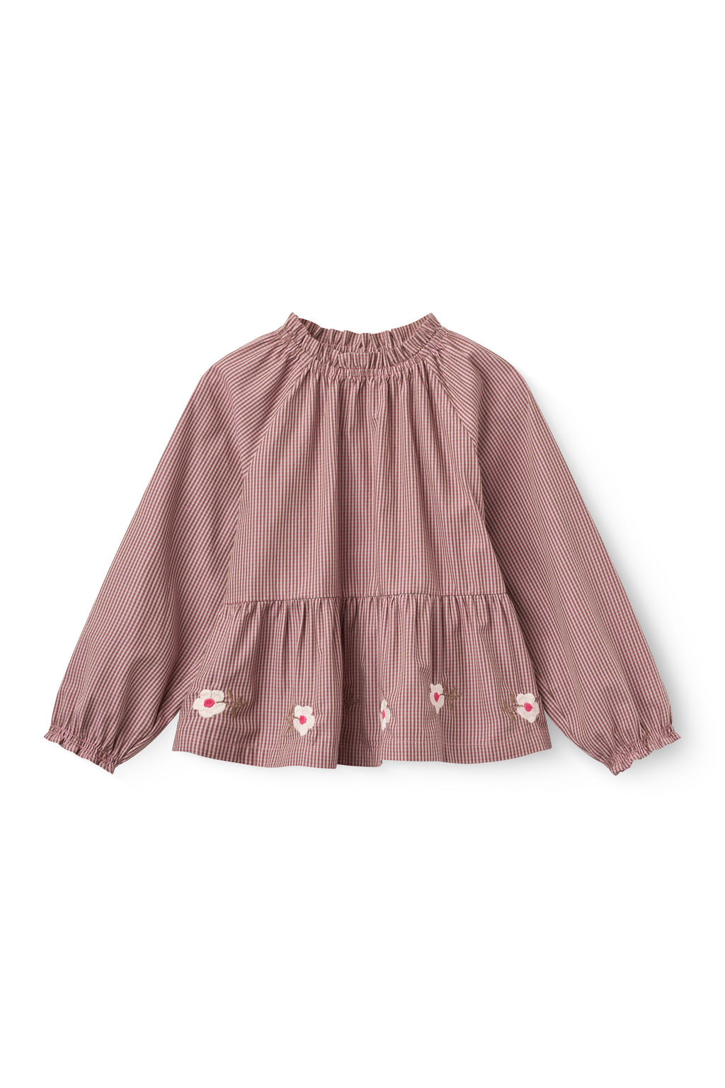 Blouse met borduursel - Winter Rose Check Comb - 100% biologisch katoen - Copenhagen Colors - voorkant