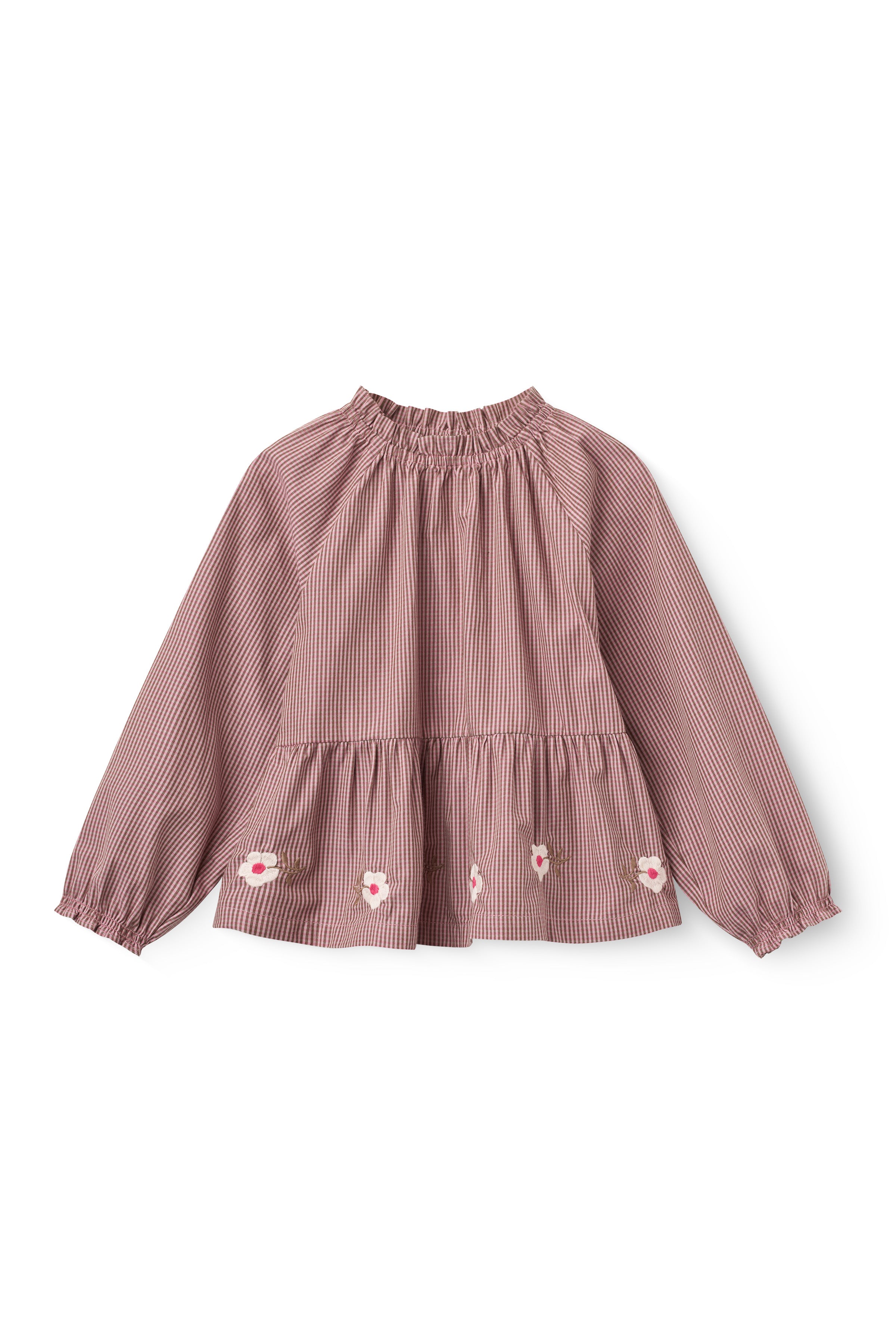 Blouse met borduursel - Winter Rose Check Comb - 100% biologisch katoen - Copenhagen Colors - voorkant