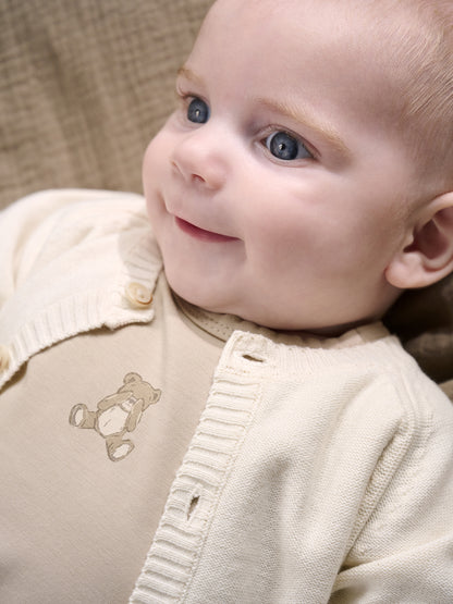 Gebreid Baby Vestje - Biologisch Katoen - Knit Cardigan - Antique White - GOTS - Fixoni