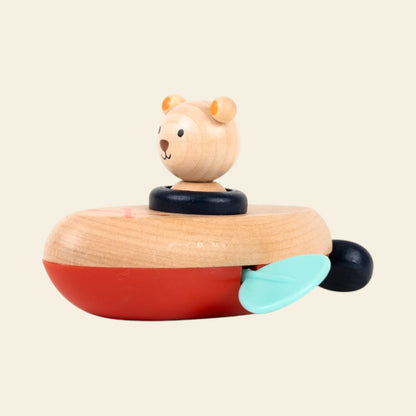 Wind-up bath boat - Wooden bath toy - Rabbit or bear - Egmont Toys