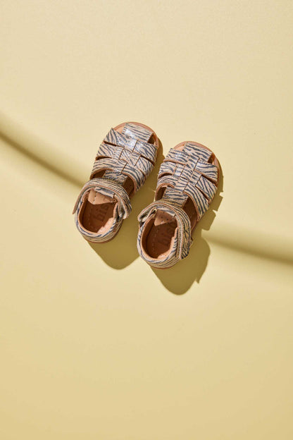 Leather sandal - Closed toe - Glitter zebra print - Bisgaard