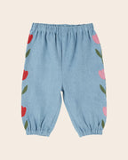 Baby Broekje – Light Denim Embroidered Tulips – 100% katoen - Emile et Ida