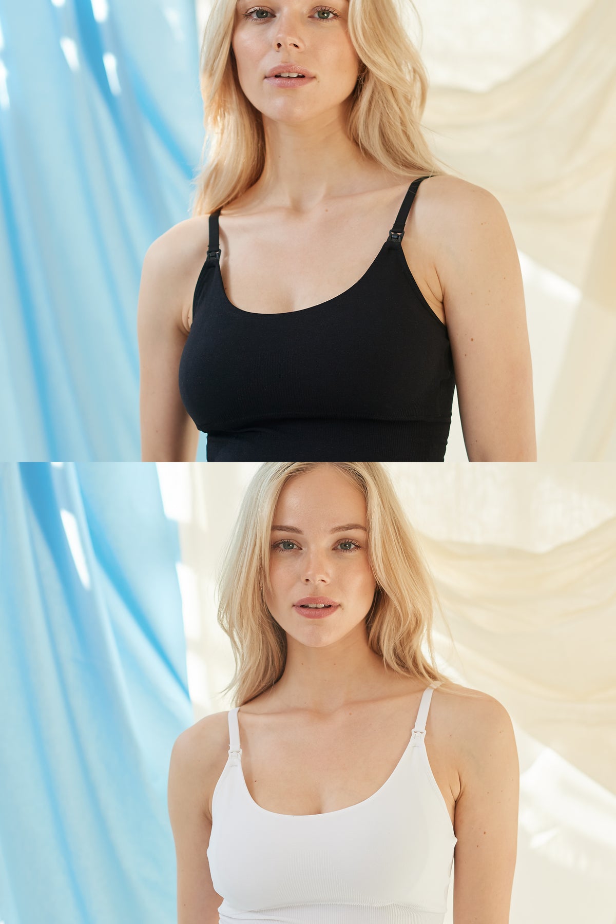 The Seamless Pregnancy Top Mix (2-pack) – Seamless maternity and nursing top in black and white – Atelier Melon