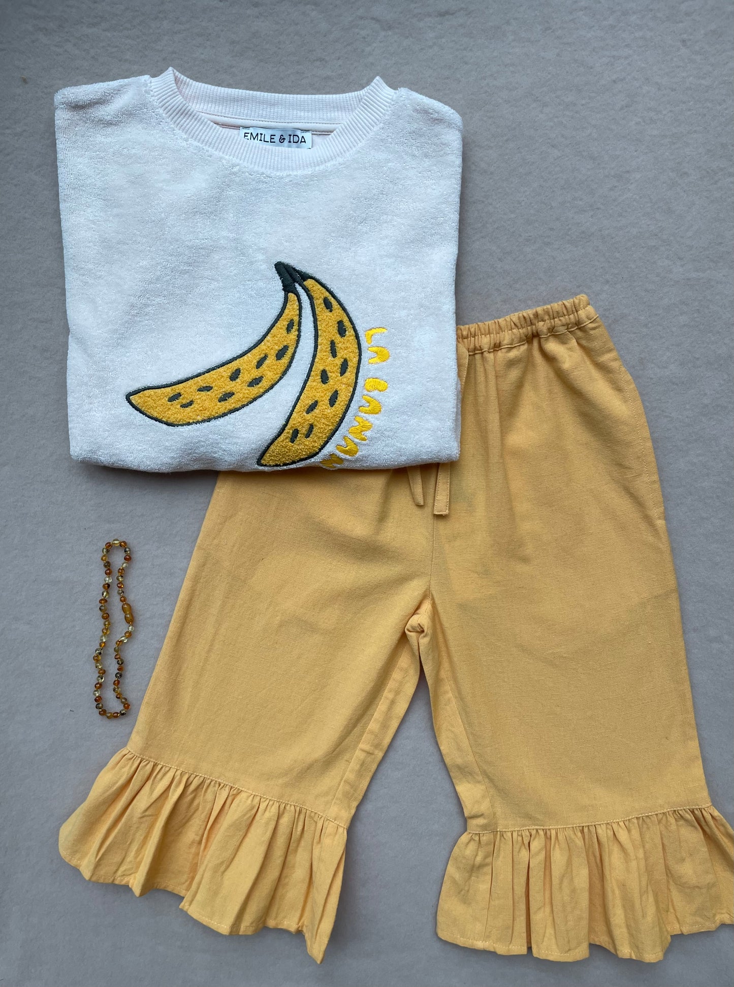 Sweater – Sweatshirt mit Bananenstickerei – Baumwollmischung – Creme/Off-White – Emile et Ida