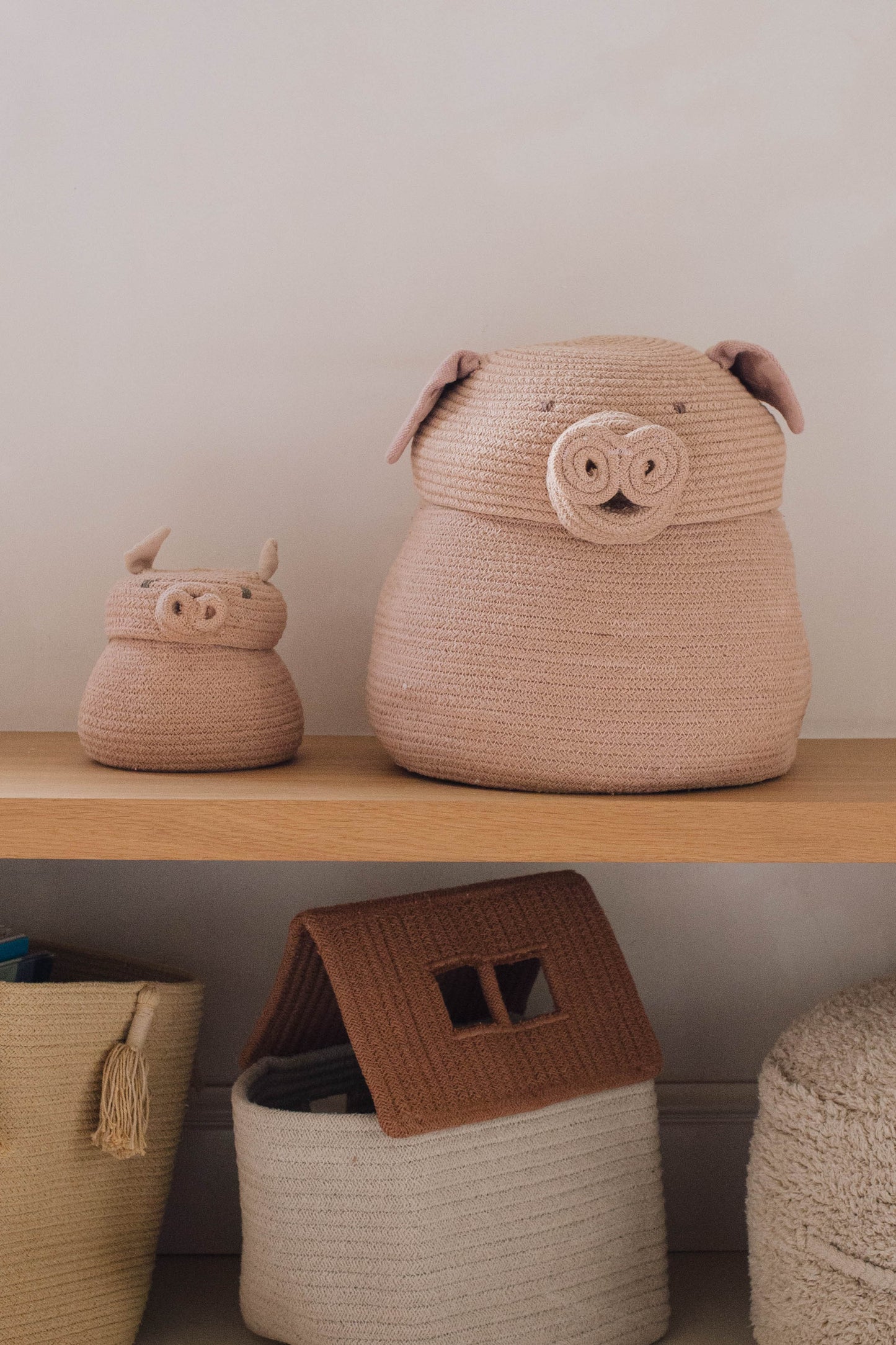 Basket Peggy the Pig – Opbergmand varken – Rose – Ø 32 × 30 cm – Lorena Canals