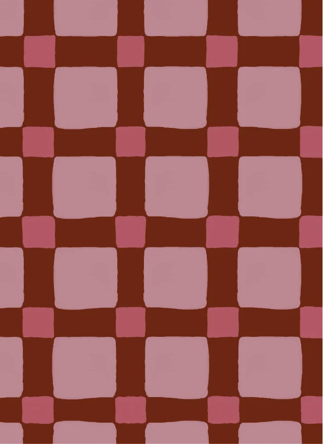 Kariertes Quilt Bordeauxrot – Atelier Chien: Detailansicht des Tapetenmusters.