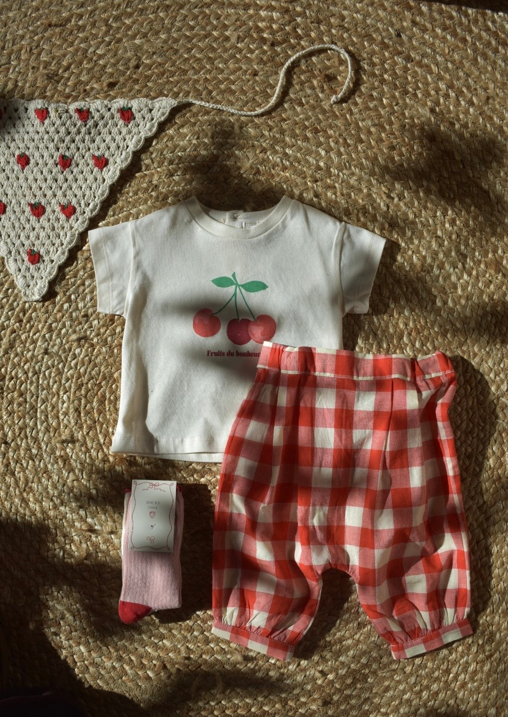 Geruit broekje - Bebe Vichy - Biologisch katoen - Rood/Wit - Emile et Ida