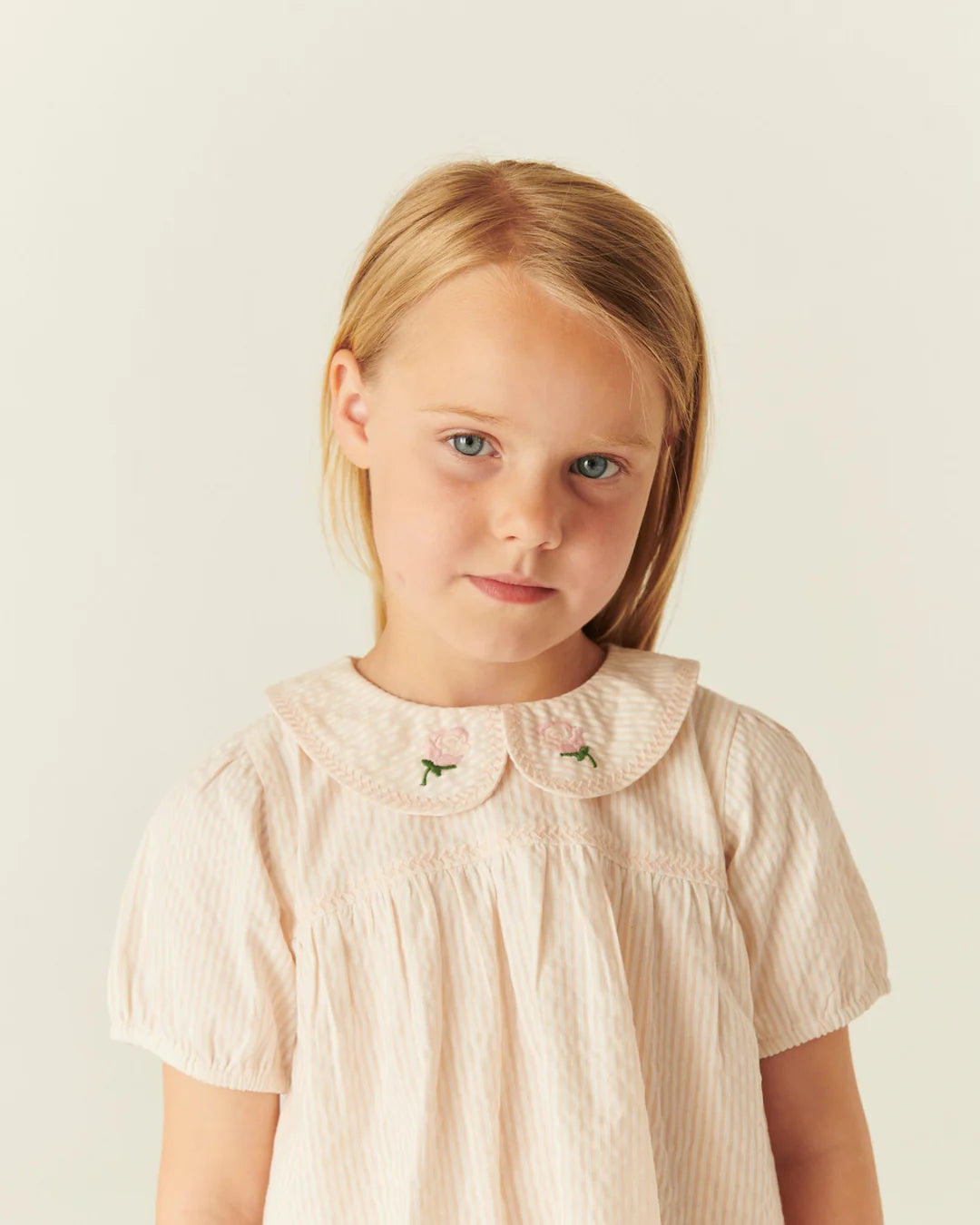 Seersucker-Bluse mit Kragen - Dusty Rose mit Cremestreifen - Bio-Baumwolle - Copenhagen Colors