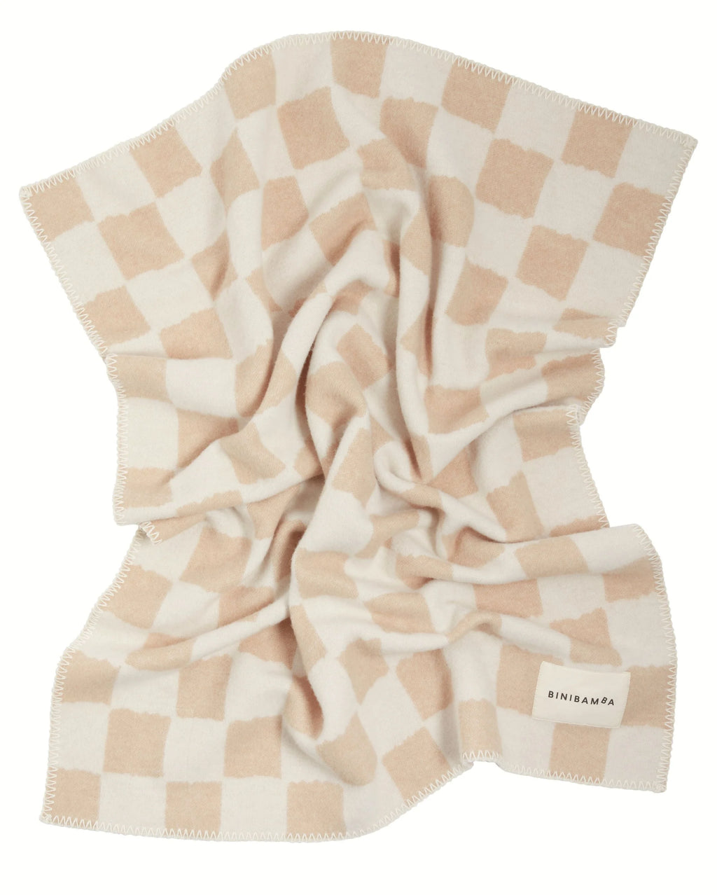 Camel Chequerboard Merino Biniblanket – Wiegdeken met ruitpatroon - 100% merinowol - 75×100 cm – BINIBAMBA
