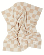 Camel Chequerboard Merino Biniblanket – Wiegdeken met ruitpatroon - 100% merinowol - 75×100 cm – BINIBAMBA