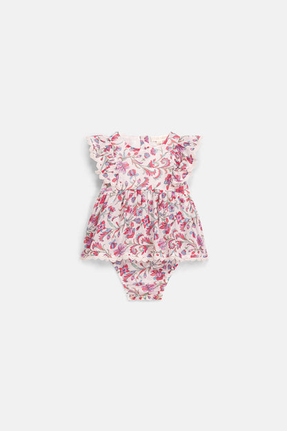 Lena Romper Dress - Organic Cotton - Cream Floral Haven - Louise Misha
