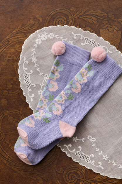 Kniekousen Chelie met pompons - Katoenmix - Parme - Louise Misha - productfoto