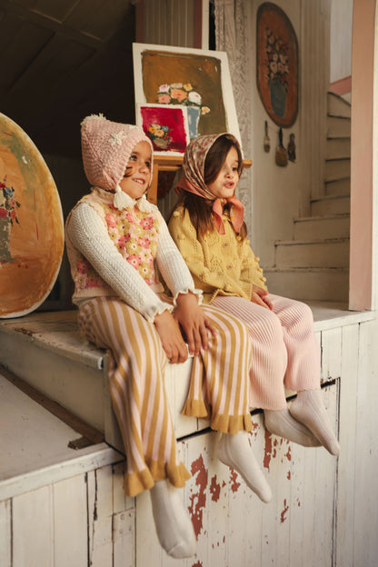 Gestreepte broek met ruches Salia - Biologisch katoen - Honey Blush Stripes - Louise Misha