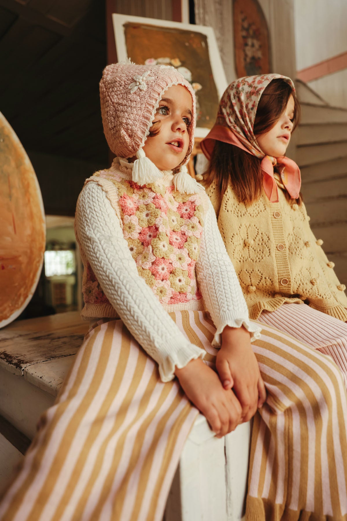 Gestreepte broek met ruches Salia - Biologisch katoen - Honey Blush Stripes - Louise Misha