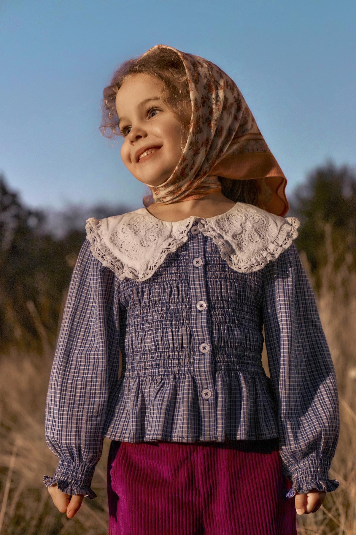 Meisjesblouse Enola - Biologisch katoen - Indigo Cozy Checks - Louise Misha