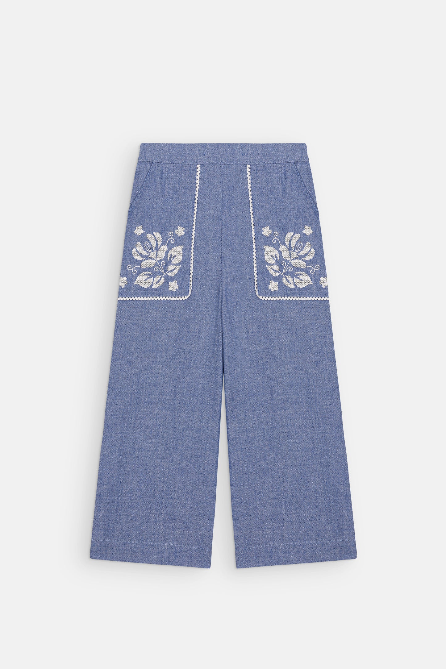 Broek Flofi met borduursels - Biologisch katoen - Light Blue - Louise Misha