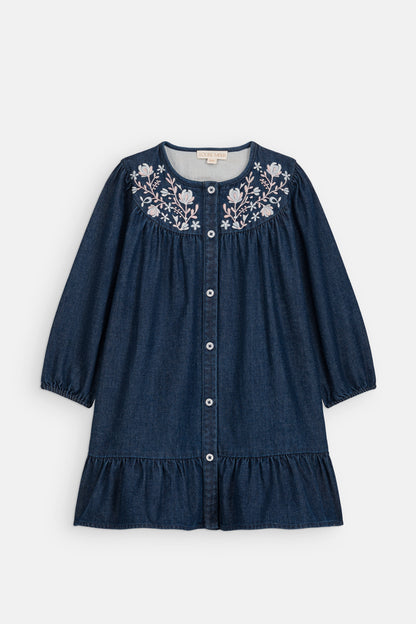 Denim jurk Massilou met borduursels - Indigo - Louise Misha