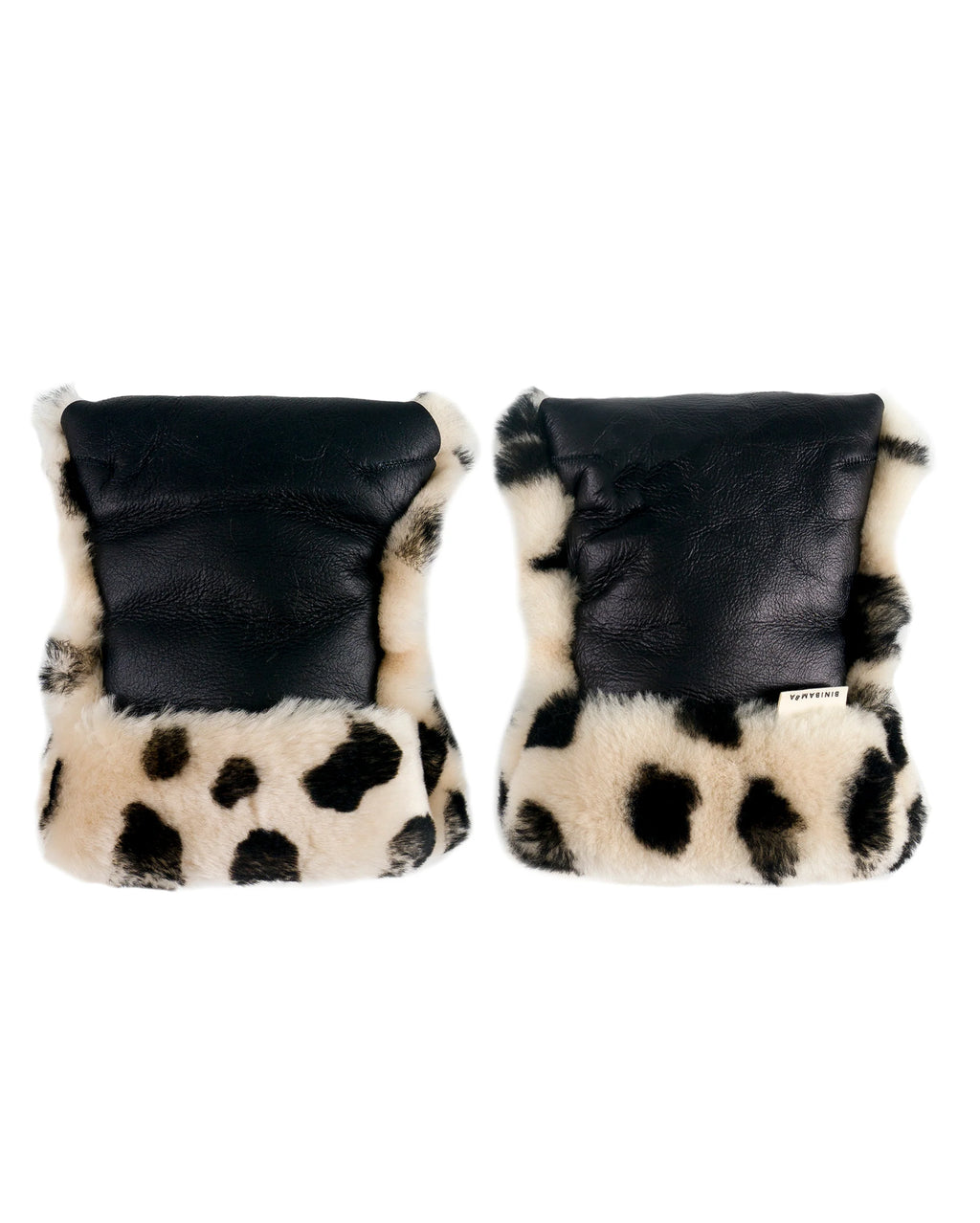 Kinderwagenfäustlinge aus Merino-Lammfell – Schwarz + Toast – BINIBAMBA