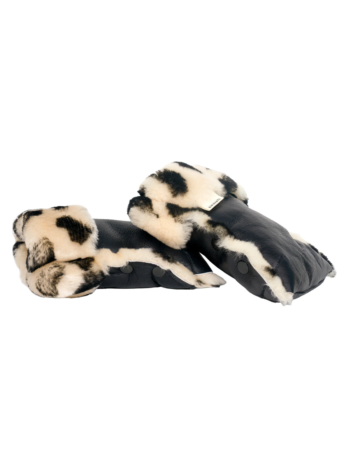 Kinderwagenfäustlinge aus Merino-Lammfell – Schwarz + Toast – BINIBAMBA