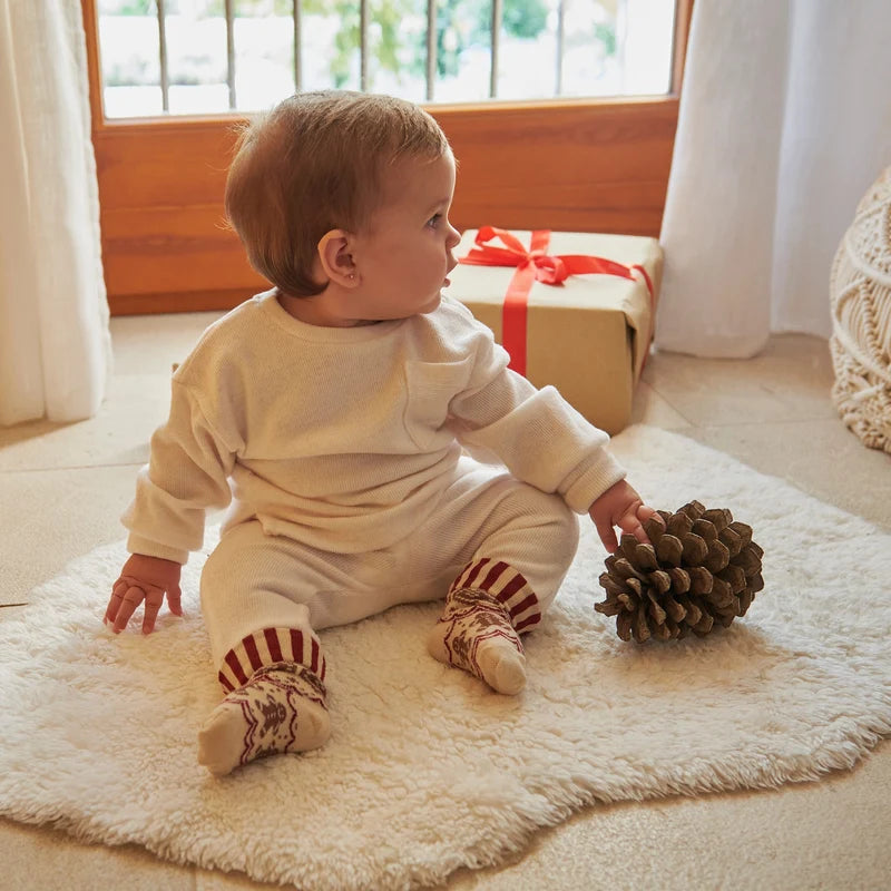 Merry Socks – Kids' Cotton Christmas Socks – Holiday Pattern and Striped Fold-Over Cuff – MP Denmark