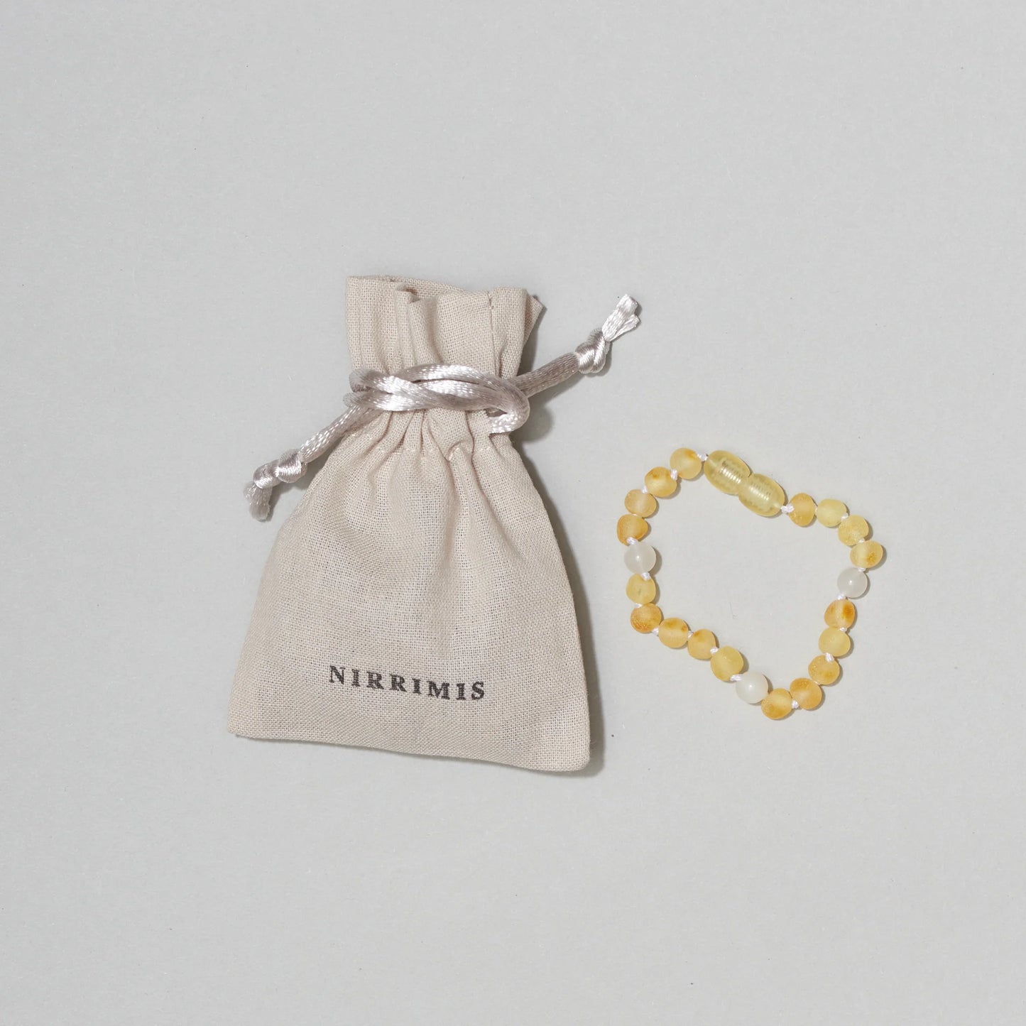 Armband Moonstone & Raw Lemon Amber - 14 cm - Kids 0-3 jaar - Nirrimis