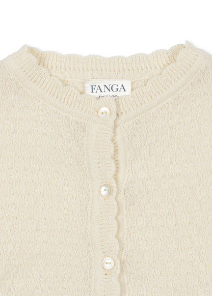 Venti Pointelle Cardigan - Antique White - Fijngebreid Vestje - Biologisch Katoen - GOTS - Konges Sløjd - close up