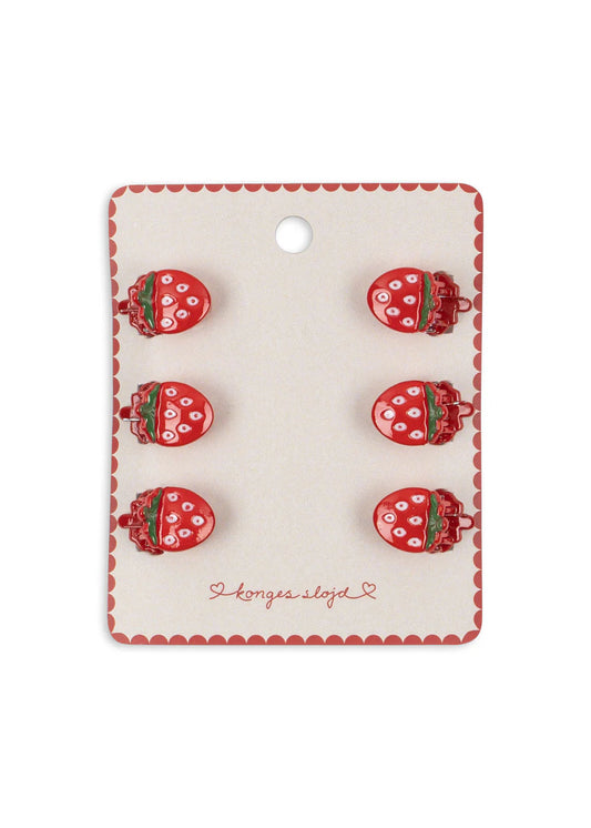 6er Pack Mini Haarspangen - Erdbeere - Kleine Haarspangen - Erdbeeren - Konges Sløjd