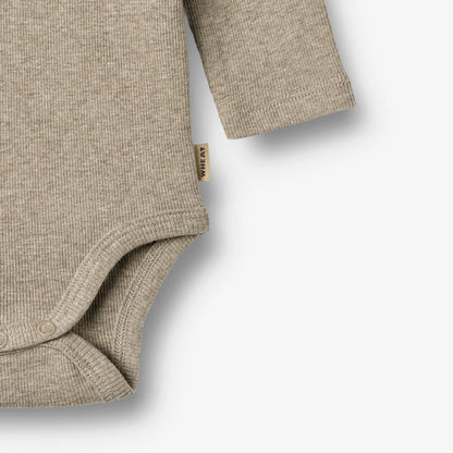 Long-sleeved romper Spencer - Organic cotton - Gravel melange - Wheat