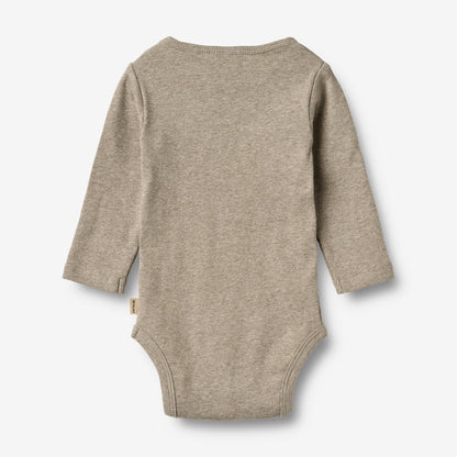 Long-sleeved romper Spencer - Organic cotton - Gravel melange - Wheat