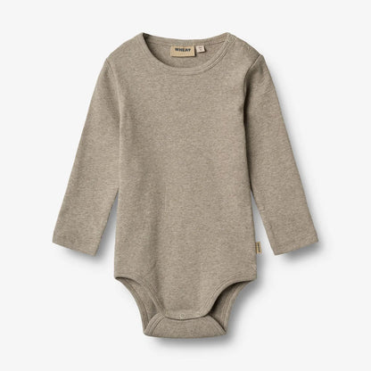Long-sleeved romper Spencer - Organic cotton - Gravel melange - Wheat