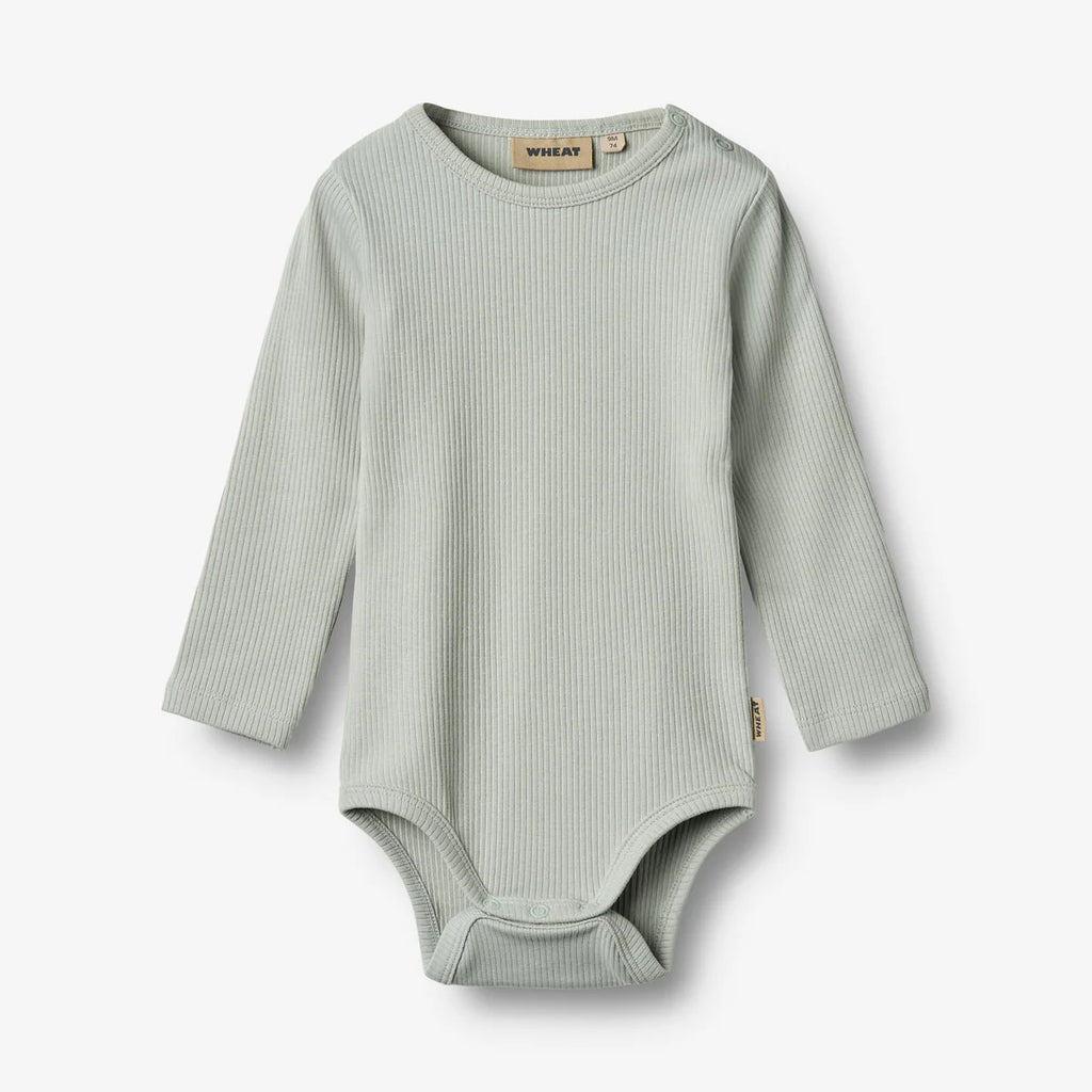 Wheat - Rib Body L/S Spencer - Rainy sky - Strampler - Bio-Baumwolle