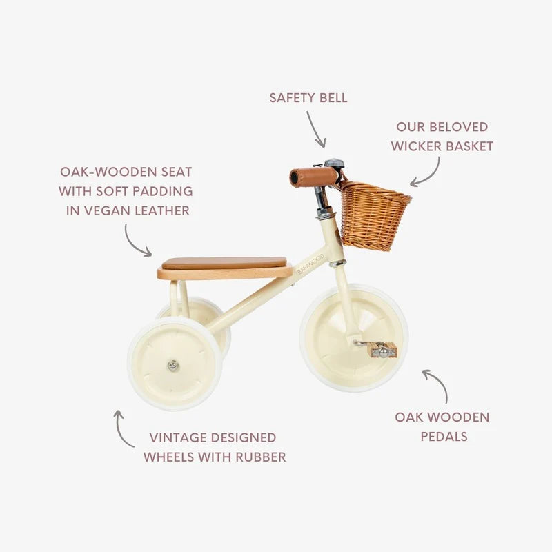 Kinder driewieler met rieten mandje - Trike Vintage - Cream - Banwood