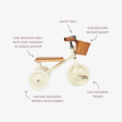 Kinder driewieler met rieten mandje - Trike Vintage - Cream - Banwood