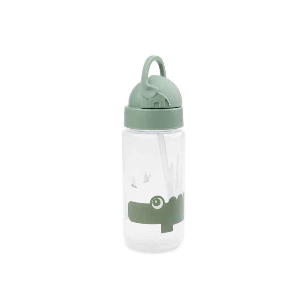 Drinking bottle with straw - Straw bottle - Happy Clouds - Croco/Green - 350 ml - Done by Deer