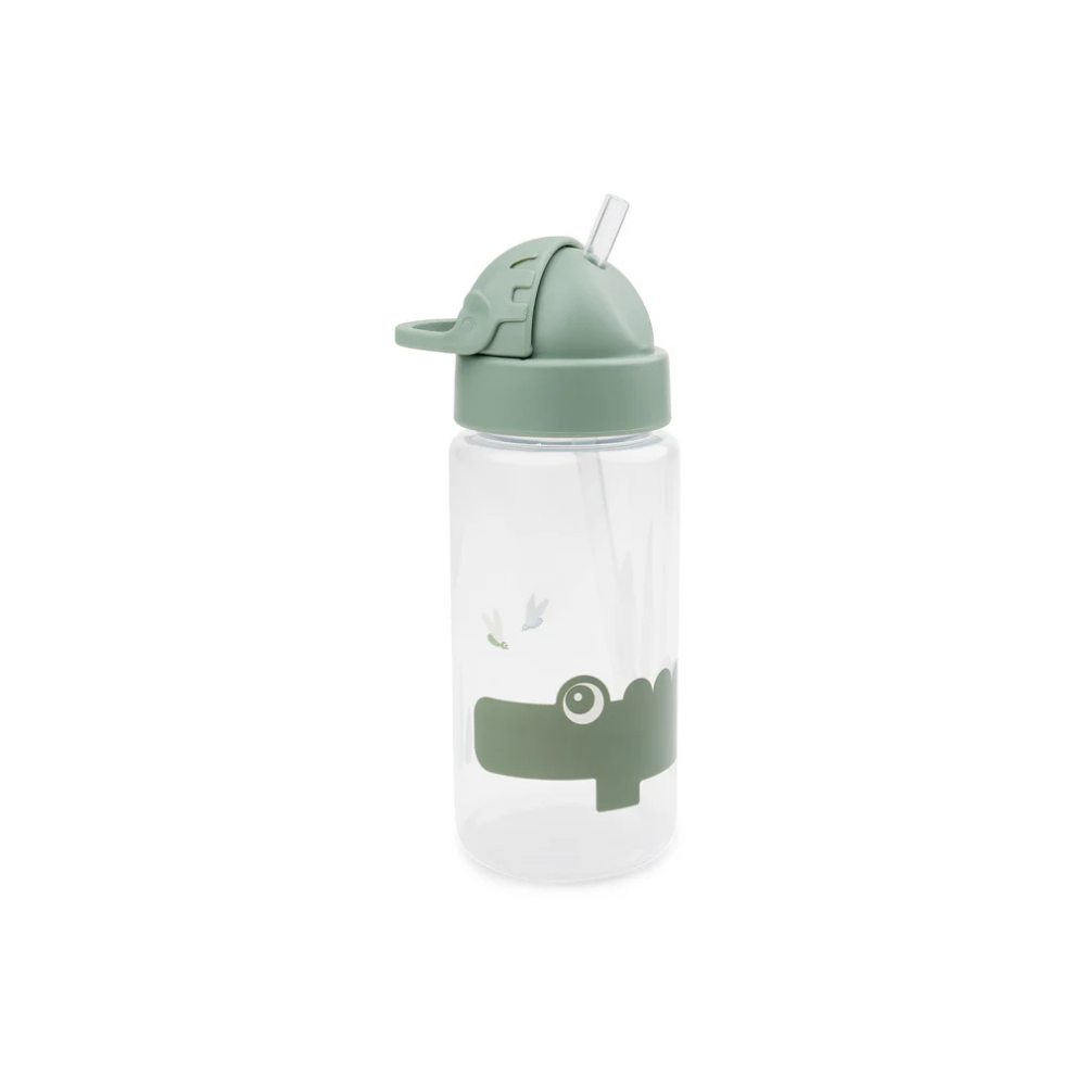 Drinking bottle with straw - Straw bottle - Happy Clouds - Croco/Green - 350 ml - Done by Deer