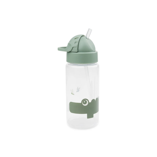 Drinking bottle with straw - Straw bottle - Happy Clouds - Croco/Green - 350 ml - Done by Deer