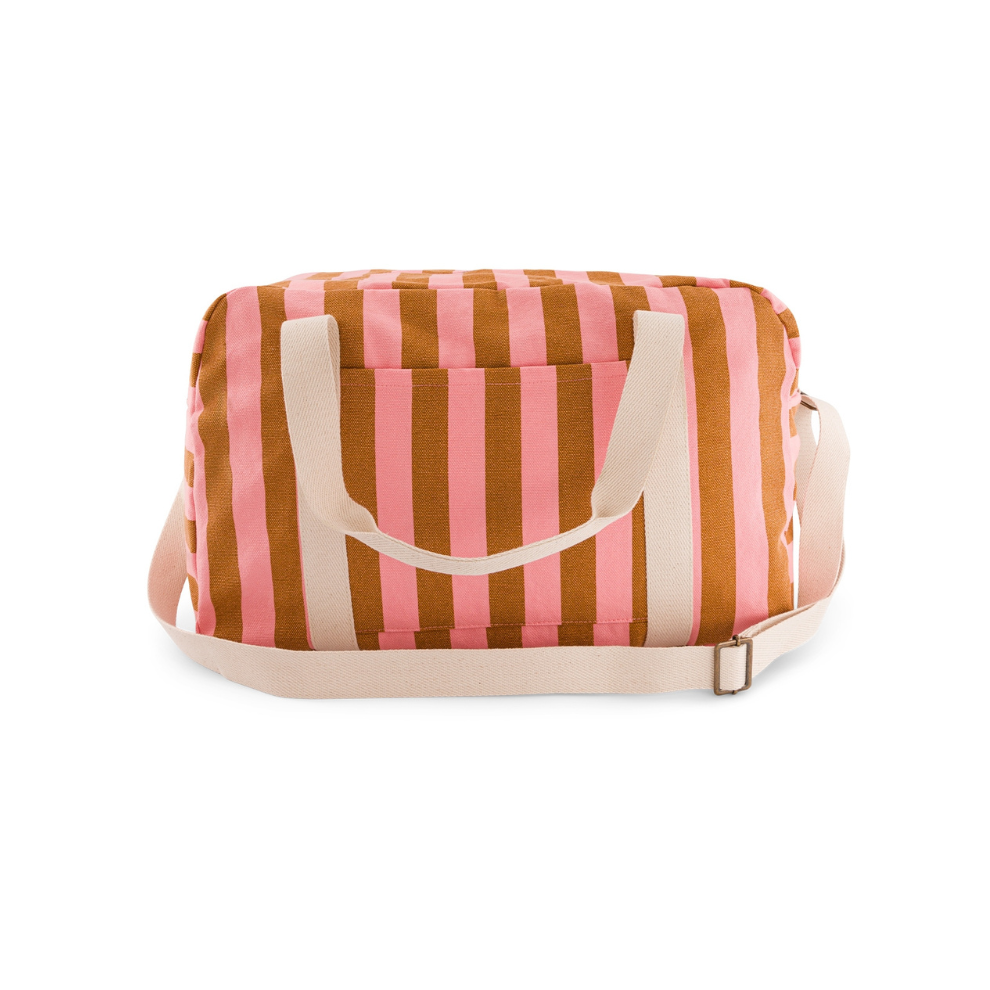 Wickeltasche/Wochenendtasche Raphael - Stripes Strawberry/Caramel - Wasserabweisende Baumwolle - Rose in April