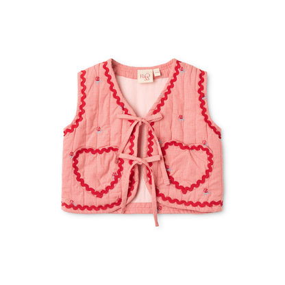 Gewatteerd gilet Sonja Vest – Pink Rose Gingham – Katoen – Flöss
